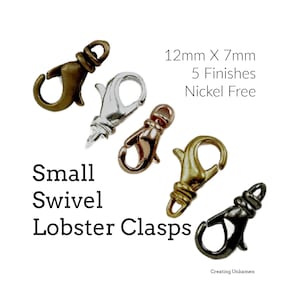 5 Small Swivel Lobster Clasps  12mm X 7mm in Rose Gold, Silver, Gold, Antique Gold Plate, Gunmetal  - Perfect for Bracelets