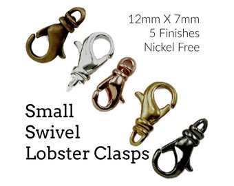 5 Small Swivel Lobster Clasps  12mm X 7mm in Rose Gold, Silver, Gold, Antique Gold Plate, Gunmetal  - Perfect for Bracelets