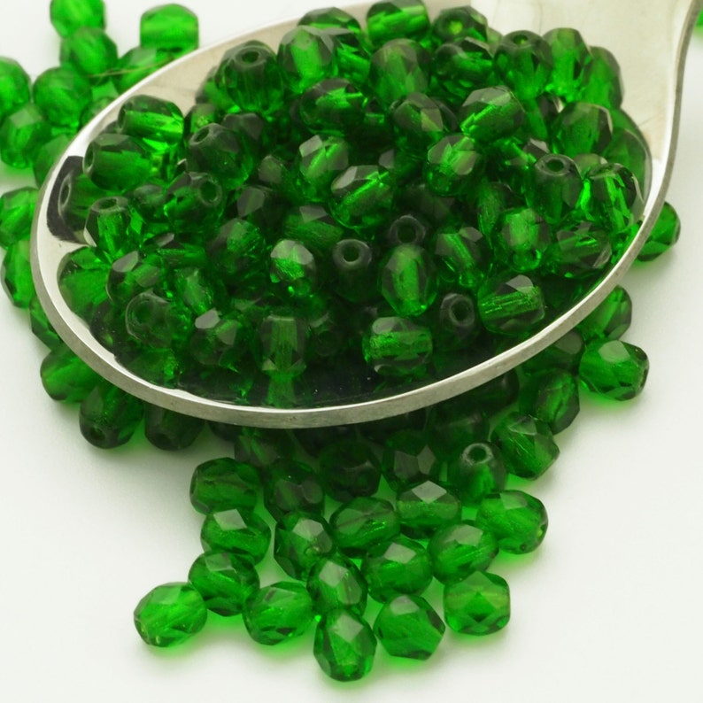 4 Grams 4mm Green Emerald Czech Glass Beads Faceted Rounds - Etsy