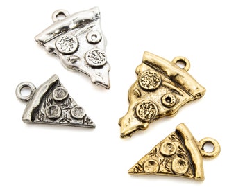 Pizza Slice Charms - 2 Sizes in Gold and Silver Plated Pewter - 100% Guarantee