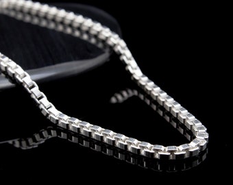 Sterling zilveren vierkante Venetiaanse Box Chain 2,5 mm, 1,0 mm of 0,6 mm - afgewerkt of aan de voet