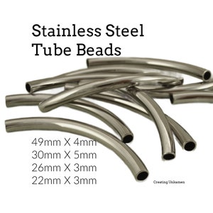 2 Surgical Steel Curved Tube Beads - 49mm x 4mm, 30mm X 5mm, 26mm X 3mm, 22mm X 3mm