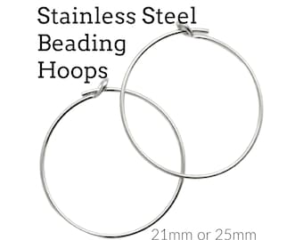 4 Pairs Surgical Steel Beading Hoops - 21mm or 25mm Economical - 100% Guarantee