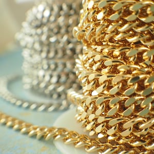 Chain Diamond Cut Curb 6.8mm 14kt Gold, 18kt Gold, Rhodium Plated - Any Length Necklace or Bulk Spool - Made in the USA