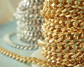 Diamond Cut Curb Chain - 6.8mm - 14kt Gold, 18kt Gold, or Rhodium Plated - You Pick Length - Made in the USA Chain