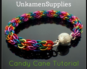 Candy Cane Bracelet Tutorial - Bright Rainbow Version - Advanced Chainmaille PDF