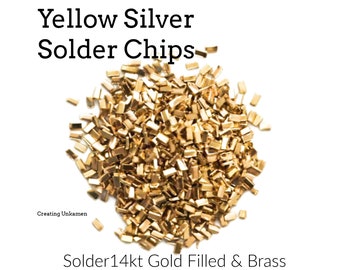 Geelzilveren soldeerchips voor het solderen van 14kt goud gevuld en messing - 1/16 ounce, 1/8 ounce of 1/4 ounce