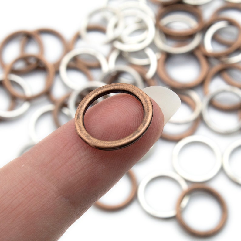 50 14 gauge 14mm OD Soldered Closed Jump Rings Silver Plate or Antique Copper Best Commercially Made 100% Guarantee image 7