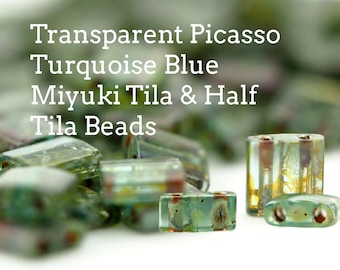 Perles Miyuki Tila & Half Tila bleu turquoise transparentes Picasso - Garantie 100 %