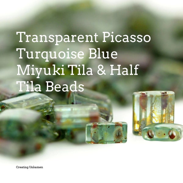 Transparent Turquoise Blue Picasso Miyuki Tila & Half Tila Beads - 100% Guarantee