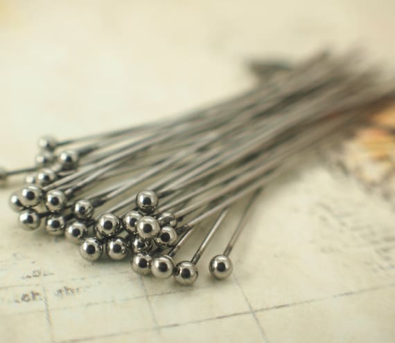 25 Silver Plated Brass Ball END Head Pins 2 inch 24 Gauge No Lead No Nickel 