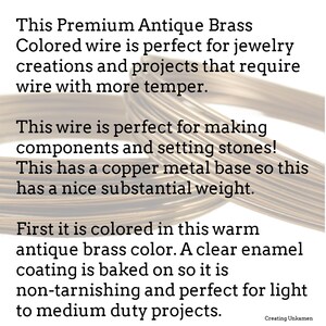 Wire Premium Antique Brass Colored Half Hard Non Tarnish You Pick Gauge 20, 22, 24, 26 100% Guarantee image 2