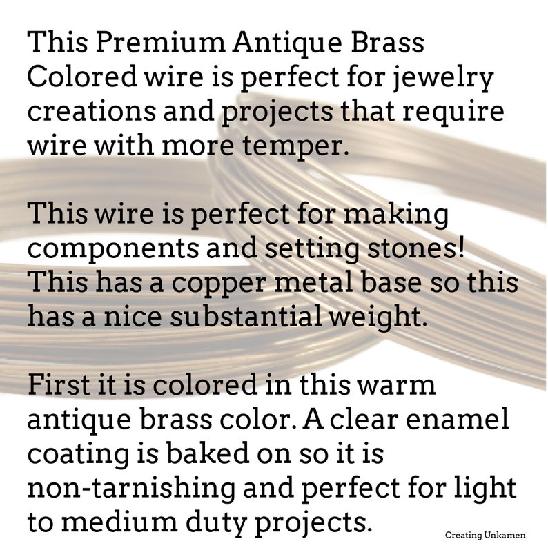 Wire Premium Antique Brass Colored Half Hard Non Tarnish You Pick Gauge 20, 22, 24, 26 100% Guarantee image 2