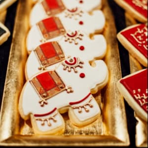 Red and Gold Mehndi Henna Elephant Cookies Wedding