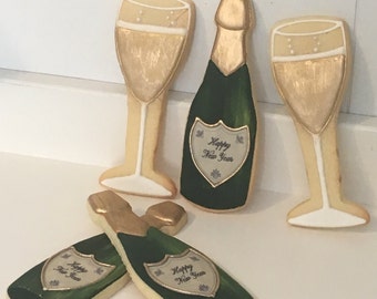 Champagne Bottle and Glass Sugar Cookies - 1 Dozen