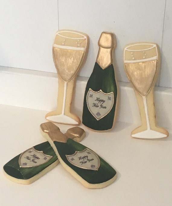 Champagne Bottle and Glass Sugar Cookies 1 Dozen by Baked Catch My