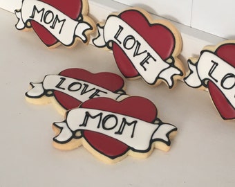 Love Mom Heart Tattoo Mother's day Cookies - 1 dozen