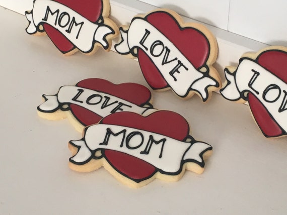 Love Mom Heart Tattoo Mother's day Cookies - 1 dozen Il_570xn