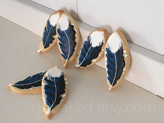 Blue Jay Feather Decorated Sugar Cookies - 1 dozen Il_570xn