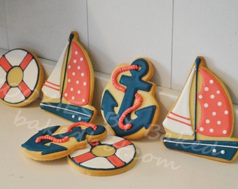 Nautical Sailing Hand Decorated Sugar Cookies