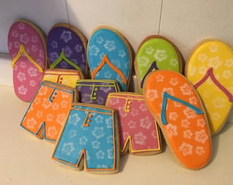 Shorts Flip Flop Board con galletas de azúcar decoradas a mano - 12 galletas