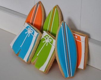 Surfboard Hand Decorated Sugar Cookies - 1 Dozen