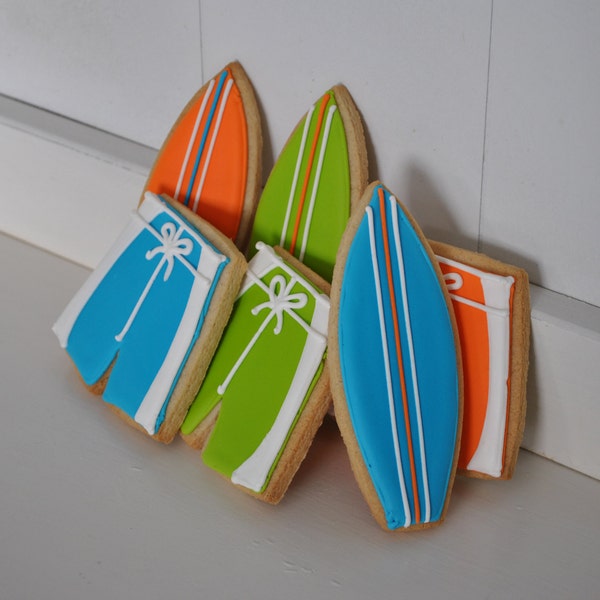 Surfboard Hand Decorated Sugar Cookies - 1 Dozen
