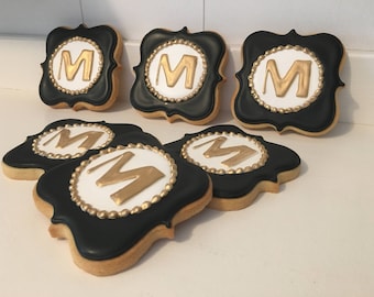 Monogram Hand Decorated Iced Cookies - 1 Dozen