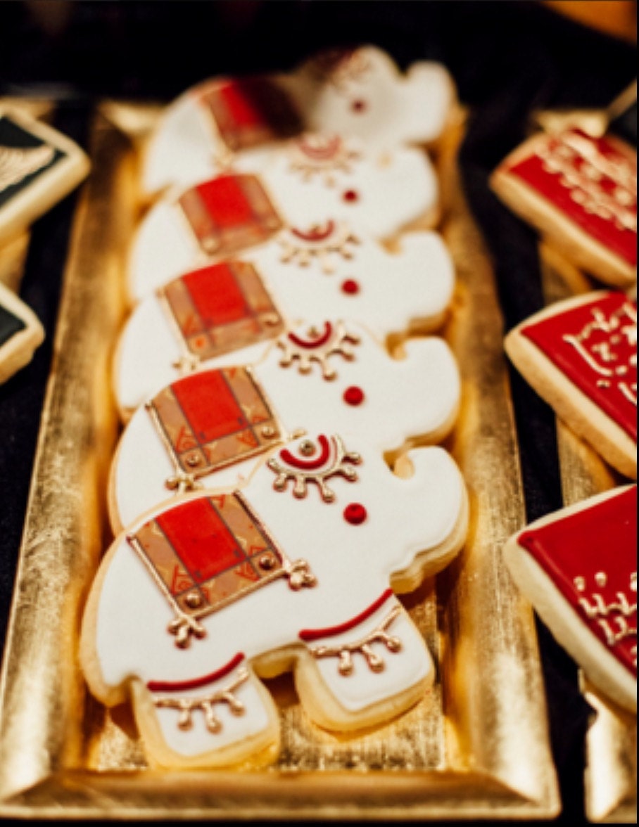 Red and Gold Mehndi Henna Elephant Cookies Wedding