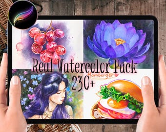 Pincéis de aquarela realistas para Procreate: Kit de pintura com texturas de papel