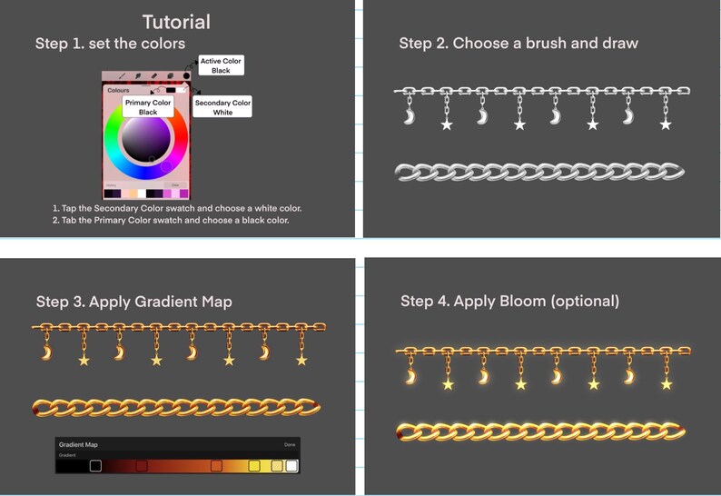 Procreate Chain 30 Procreate Chain Brushes: Metallic Jewelry, Necklace Brush (PDF ...