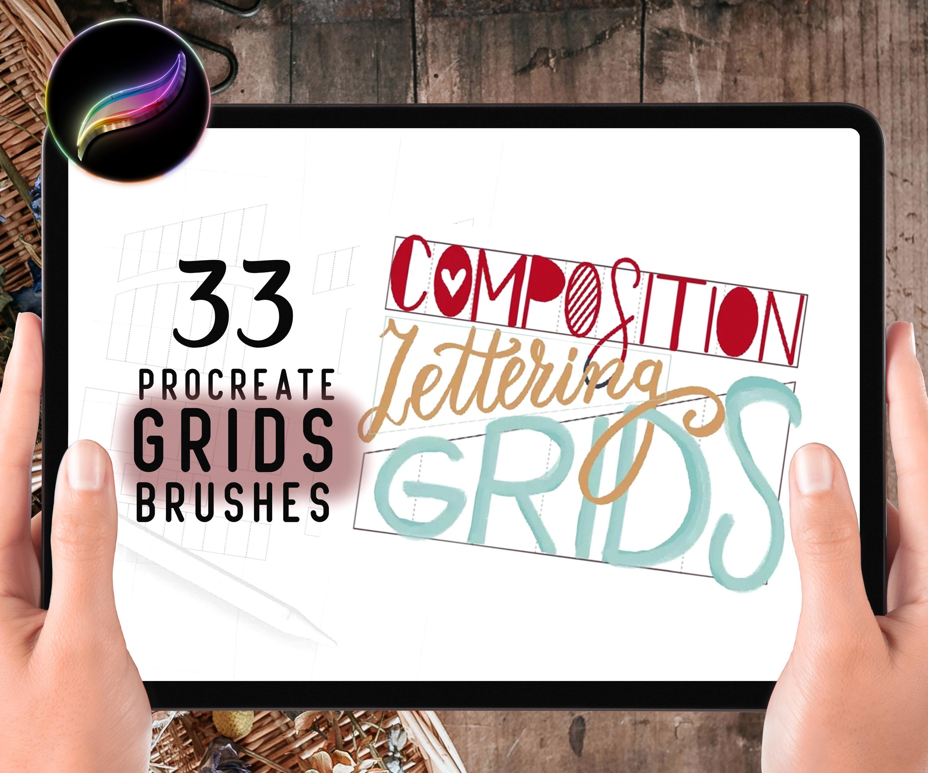 33 Procreate Lettering Grids & Composition Stamps – Brush Set for Hand Lettering & Layouts