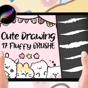 17 Procreate Cute fluffy brushes for doodles, Sketch, Silly drawings, Emotes, Kawaii Procreate Cotton brushes, Soft cute art lumpy brushes