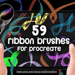 59 rubans dynamiques Procreate, calligraphie, lettre, ruban de Noël, dessin au trait fluide, tissu, tourbillon, pinceaux pour stylisme