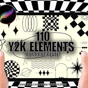 110 Procreate Star Brush Stamp,y2k shape element,Futuristic Line Art Brushes,Tattoo, Sparkle,heart ,checkered,y2k frame, retro brush stamp