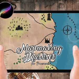 Mapmaking Procreate, Fantasy Map Creator for Procreate, 60 pinceaux, tampons dessinés à la main, motifs, pinceaux de texture pour illustrations, ensemble ville