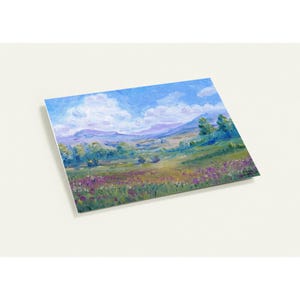Pack of 10 Landscape Greeting Cards | Blank Inside | Oil Painting Print of Peaceful Meadow & Mountains | Nature Art Note Cards