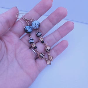 Black & White Marbled Bead Dangle Earrings – Handmade Lightweight Jewelry