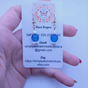 Blue Bead Dangle Earrings with White Rock Pearl Accents