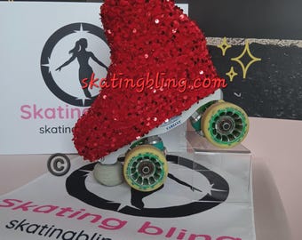Skate cover&#39;s/Boot covers for ice and roller skates &quot;Go sparkle baby&quot; range in red by skating bling