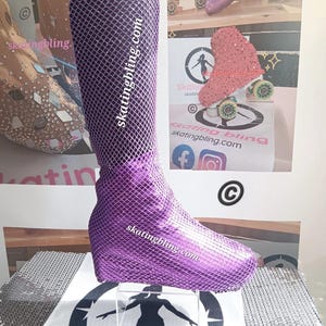 Skate cover&#39;s for ice/roller skate&#39;s. Over the knee, multi function. 2 in 1 purple metallic and glitter mesh by skating bling