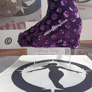 Skate cover&#39;s for ice/roller skates in dark purple with sequins that really sparkle. Hand made in London by skating bling