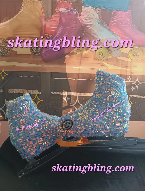 Skate Covers /boot covers for ice and roller skates "Fairydust" range in baby blue by skating bling