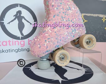 Skate covers for ice and roller skates &quot;Go sparkle baby&quot; range in baby pink by skating bling