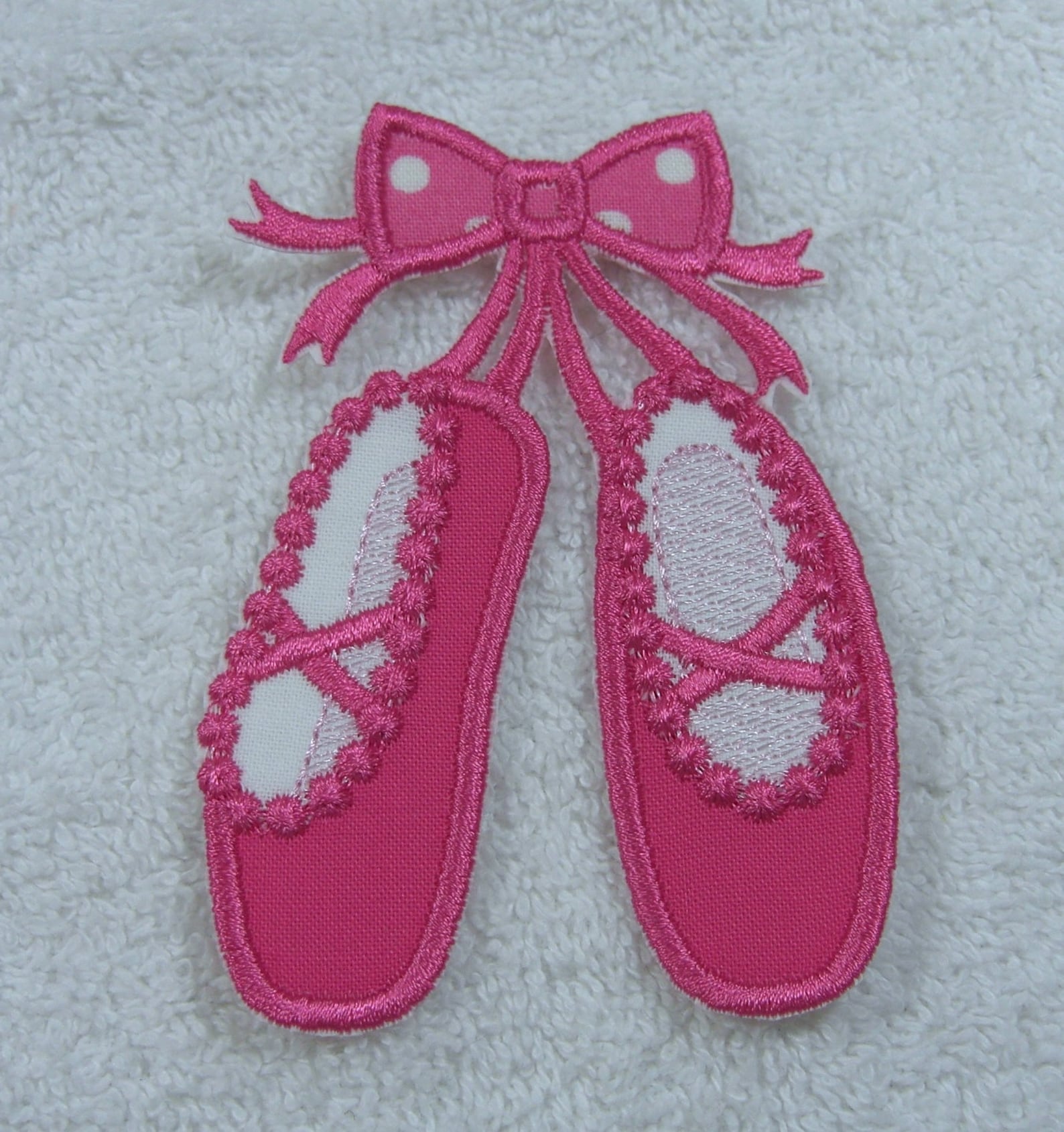 pink ballerina ballet slippers applique fabric embroidered iron on applique patch ready to ship