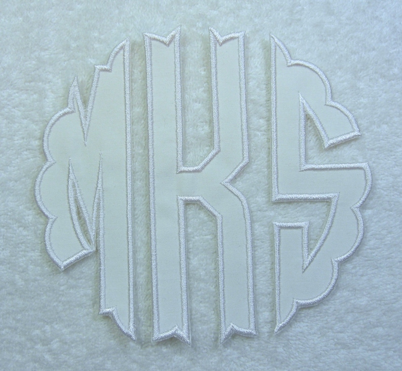 Fabric Embroidered Iron On Applique Patch MADE TO ORDER Triple Scallop Monogram Large