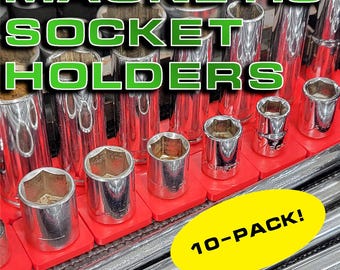 Magnetic Socket Organizers 10-pack! - 1/4&quot;, 3/8&quot; & 1/2&quot; Drive - Rare Earth Magnet Modular Toolbox Organizer