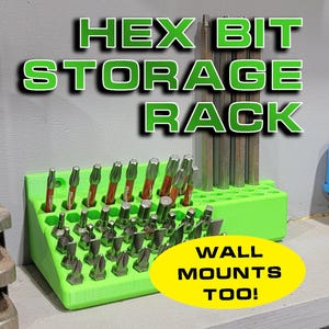 Screwdriver Hex Bit Storage - Wall mountable - Holds 60+ bits! Organize your Garage, Workshop or Toolbox!