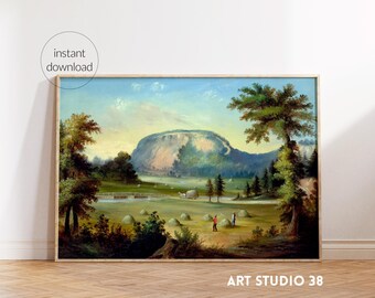 Printable Vintage Landscape Art East Rock New Haven Classic American Scenery Wall Decor Digital Download Nature Artwork Rustic Gift For Him