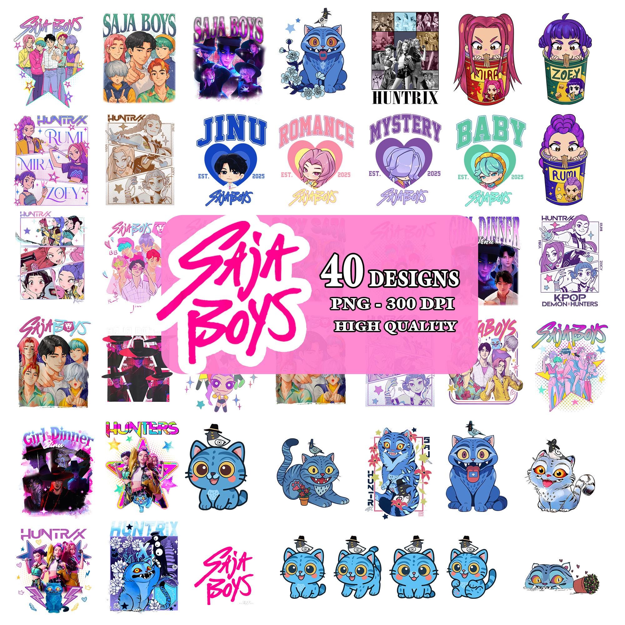 40 Saja Boys Kpop PNG Bundle, Girl Dinner Png, Kpop Demon Inspired Movie Png, Demon Hunters png, Kpop Shirt Sublimation Designs